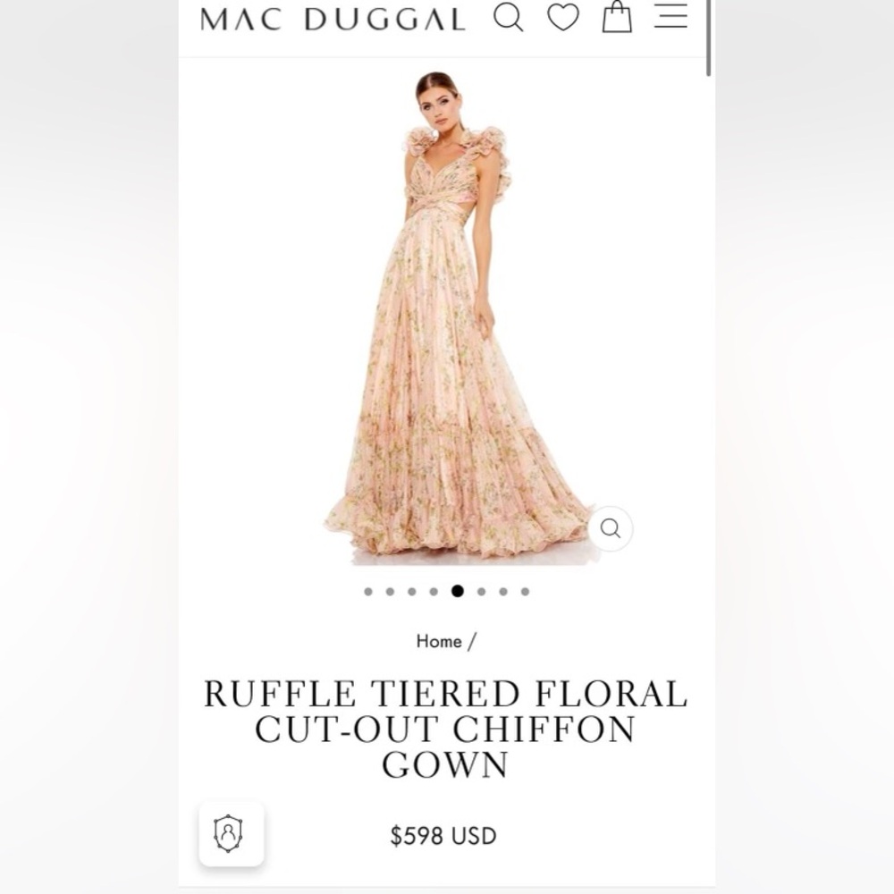 Mac Duggal Ruffle-Tiered Floral Chiffon Gown